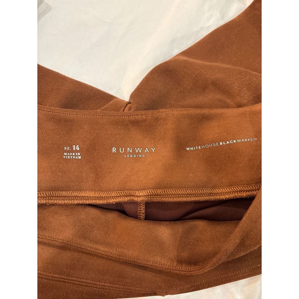 White House Black Market Runway Legging Brown Faux Suede High Rise Pants Size 14 - Picture 2 of 3